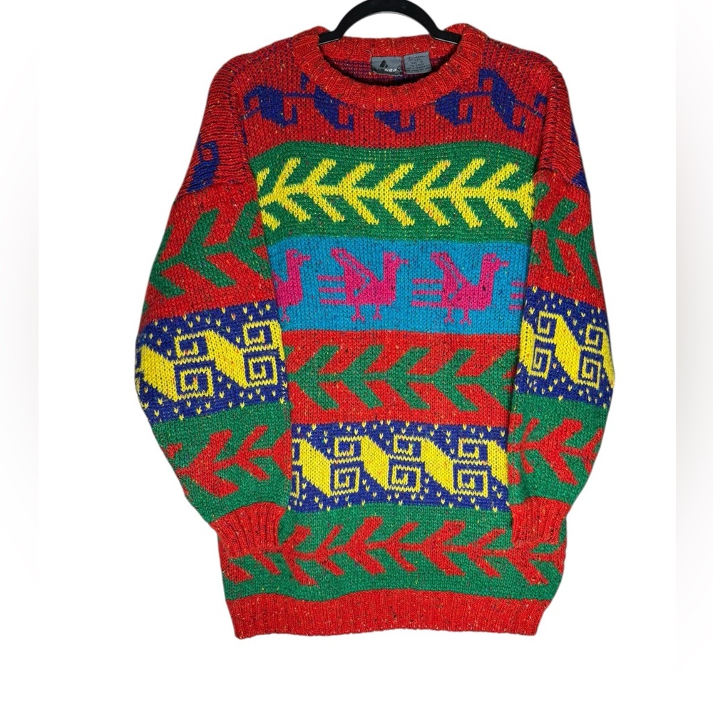 VTG Liz Wear Southwestern tribal symbol Acrylic Wool Sweater Size Small Colorful